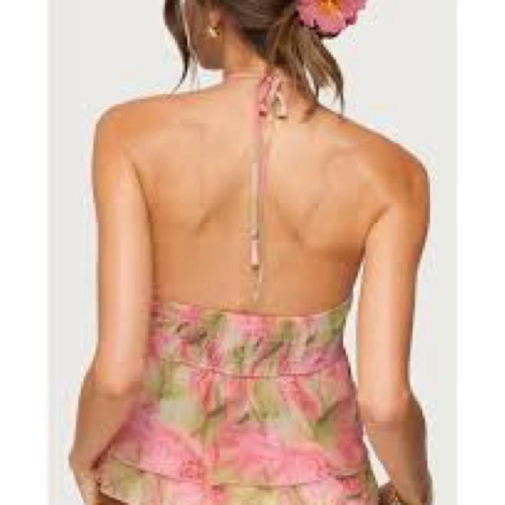 Edikted Pink Floral Layered Halter Crop Top - Picture 5 of 5